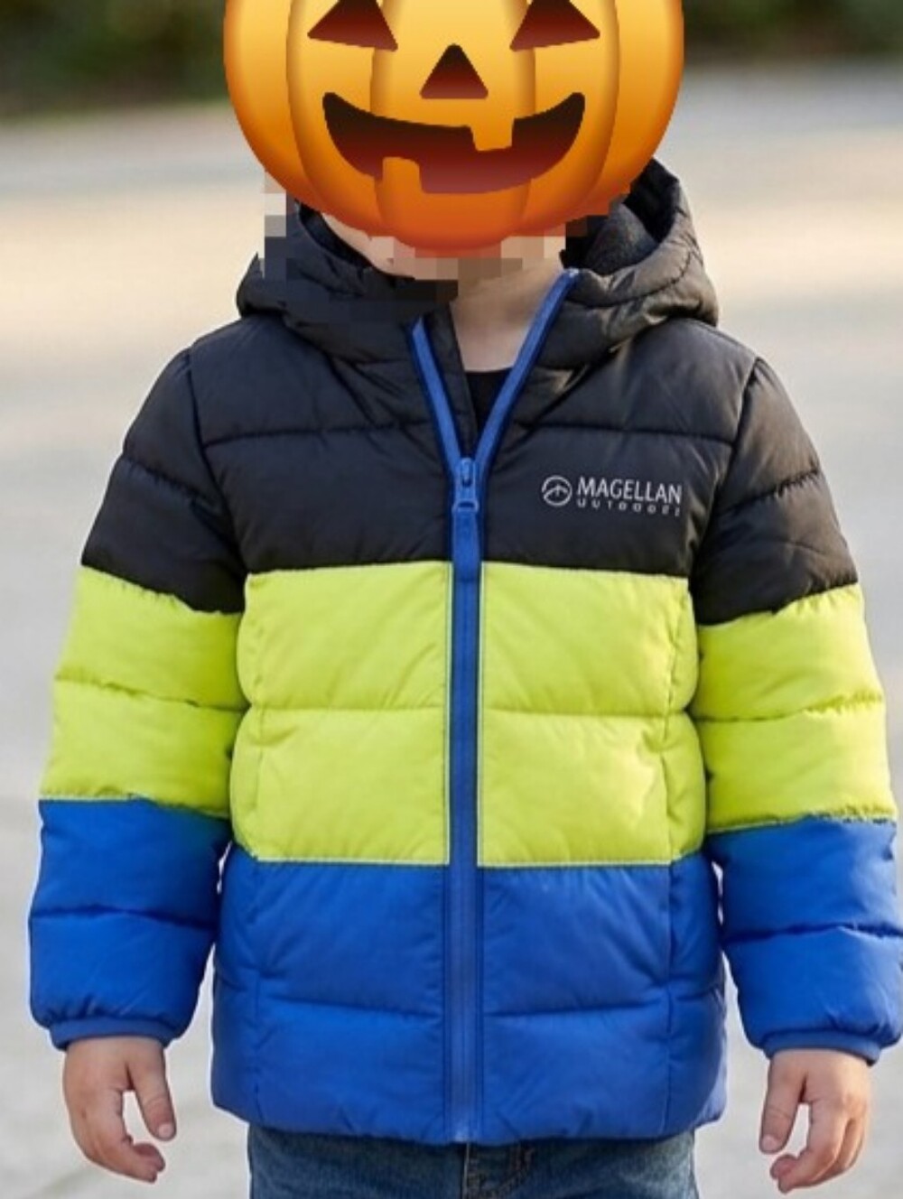 Magellan Outdoors Kids Colorblock Puffer Jacket With Hood- Black, Lime, Blue 2T